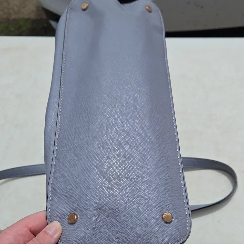 H&M Saffiano Faux Leather Tote Bag Periwinkle Blue Shoulder Purse Zip Top